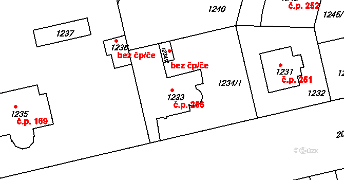 Bubeneč 256, Praha na parcele st. 1233 v KÚ Bubeneč, Katastrální mapa