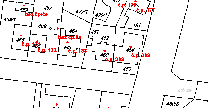 Čimice 232, Praha na parcele st. 460 v KÚ Čimice, Katastrální mapa