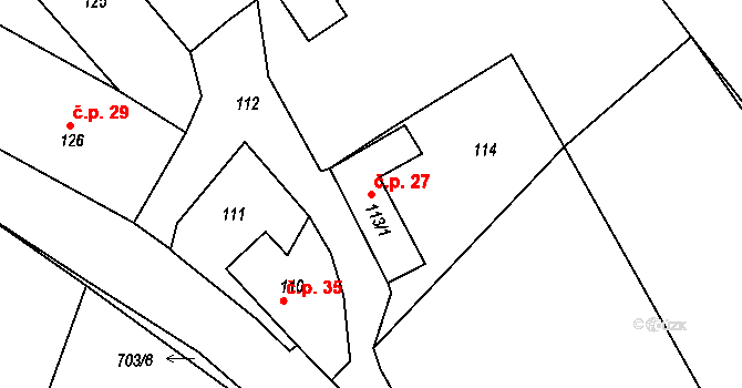 Čenkov 27 na parcele st. 113/1 v KÚ Čenkov u Příbramě, Katastrální mapa
