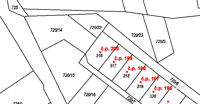 Pilníkov 200 na parcele st. 316 v KÚ Pilníkov I, Katastrální mapa