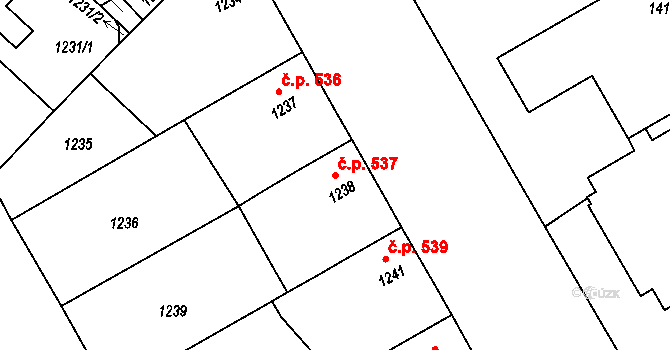 Těšice 537, Mikulčice na parcele st. 1238 v KÚ Mikulčice, Katastrální mapa