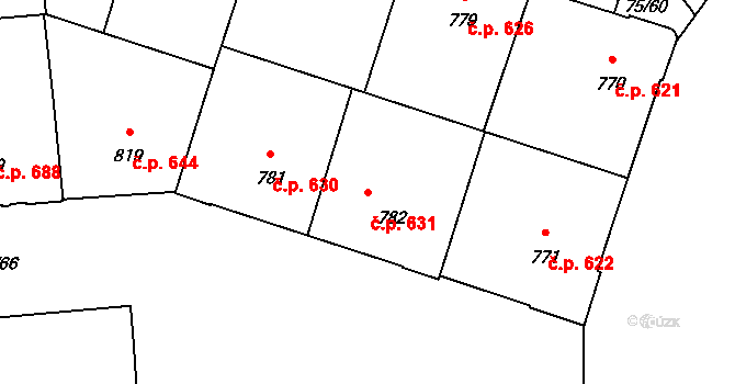 Olomouc 631 na parcele st. 782 v KÚ Olomouc-město, Katastrální mapa