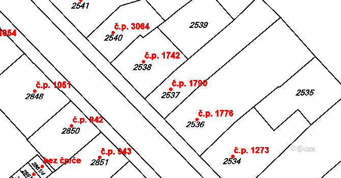 Chomutov 1790 na parcele st. 2537 v KÚ Chomutov I, Katastrální mapa