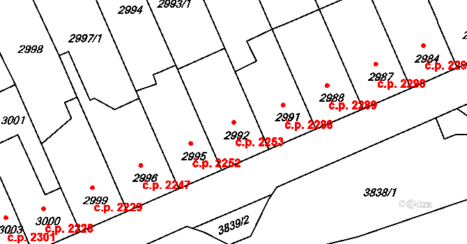 Chomutov 2253 na parcele st. 2992 v KÚ Chomutov II, Katastrální mapa
