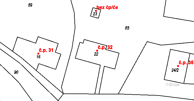 Chotěvice 32 na parcele st. 22 v KÚ Chotěvice, Katastrální mapa