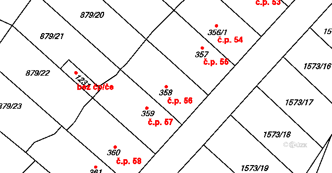 Plácky 56, Hradec Králové na parcele st. 358 v KÚ Plácky, Katastrální mapa
