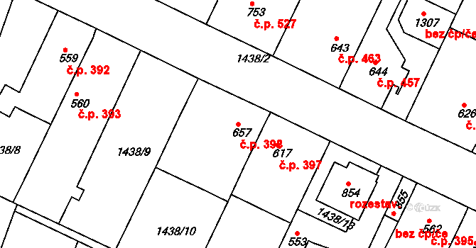 Plotiště nad Labem 398, Hradec Králové na parcele st. 657 v KÚ Plotiště nad Labem, Katastrální mapa