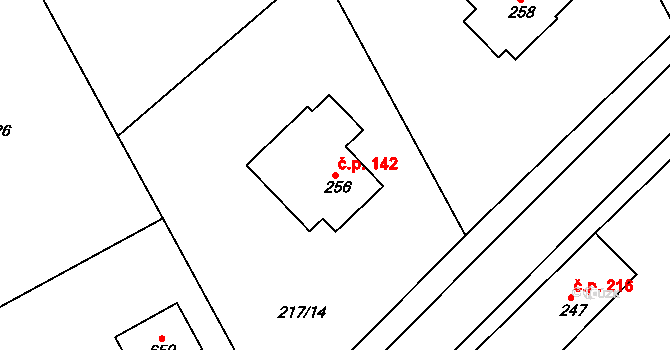 Malé Svatoňovice 142 na parcele st. 256 v KÚ Malé Svatoňovice, Katastrální mapa