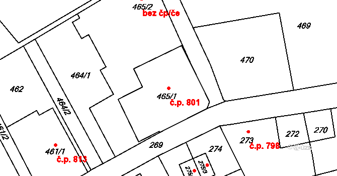 Fryštát 801, Karviná na parcele st. 465/1 v KÚ Karviná-město, Katastrální mapa