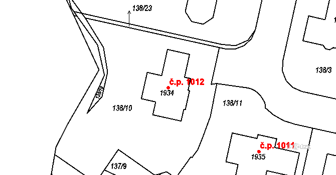 Podklášteří 1012, Třebíč na parcele st. 1934 v KÚ Podklášteří, Katastrální mapa