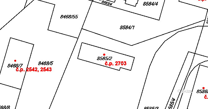 Jižní Předměstí 2703, Plzeň na parcele st. 8585/2 v KÚ Plzeň, Katastrální mapa