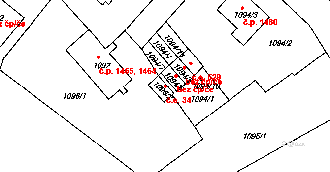 Rumburk 1 34, Rumburk na parcele st. 1096/2 v KÚ Rumburk, Katastrální mapa