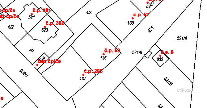 Držovice 53 na parcele st. 136 v KÚ Držovice na Moravě, Katastrální mapa