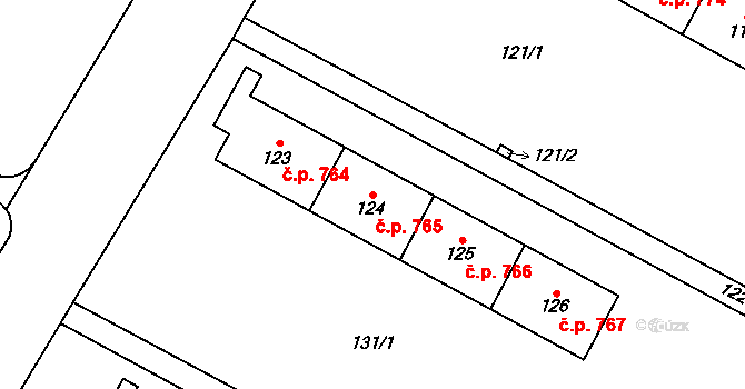 Šumbark 765, Havířov na parcele st. 124 v KÚ Šumbark, Katastrální mapa