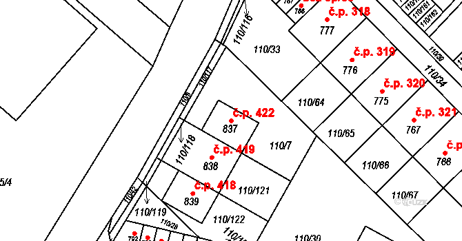 Dolní Jirčany 422, Psáry na parcele st. 837 v KÚ Dolní Jirčany, Katastrální mapa
