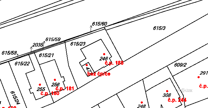 Louky 188, Zlín na parcele st. 246 v KÚ Louky nad Dřevnicí, Katastrální mapa
