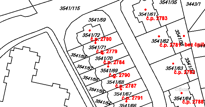Žižkov 2784, Praha na parcele st. 3541/70 v KÚ Žižkov, Katastrální mapa