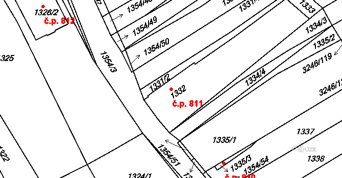 Buchlovice 811 na parcele st. 1332 v KÚ Buchlovice, Katastrální mapa