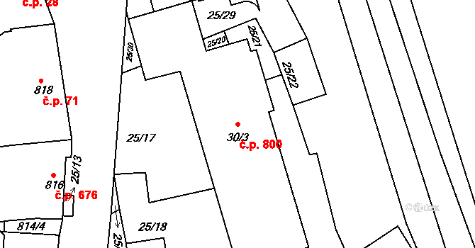 Buchlovice 800 na parcele st. 30/3 v KÚ Buchlovice, Katastrální mapa