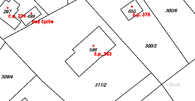 Milíkov 353 na parcele st. 586 v KÚ Milíkov u Jablunkova, Katastrální mapa