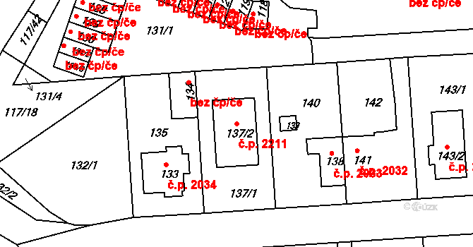 Komořany 2211, Praha na parcele st. 137/2 v KÚ Komořany, Katastrální mapa