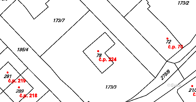 Polepy 224 na parcele st. 78 v KÚ Polepy u Kolína, Katastrální mapa