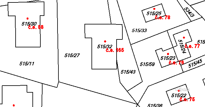 Kovářov 165, Frymburk na parcele st. 515/32 v KÚ Frymburk, Katastrální mapa