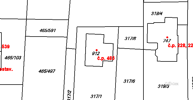 Dolní Jirčany 483, Psáry na parcele st. 912 v KÚ Dolní Jirčany, Katastrální mapa