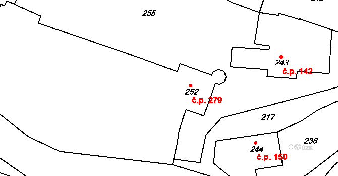 Medlov 279 na parcele st. 252 v KÚ Medlov u Uničova, Katastrální mapa