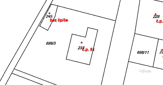 Oškobrh 51, Opolany na parcele st. 233 v KÚ Oškobrh, Katastrální mapa
