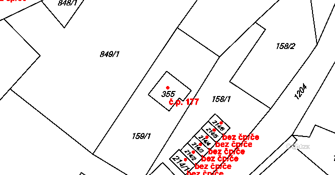 Čistá v Krkonoších 177, Černý Důl na parcele st. 355 v KÚ Čistá v Krkonoších, Katastrální mapa