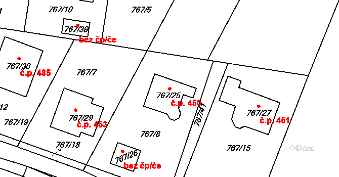 Senec 450, Zruč-Senec na parcele st. 767/25 v KÚ Senec u Plzně, Katastrální mapa