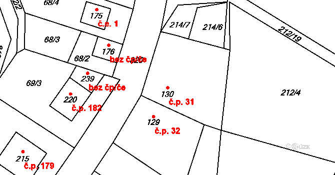 Litohoř 31 na parcele st. 130 v KÚ Litohoř, Katastrální mapa