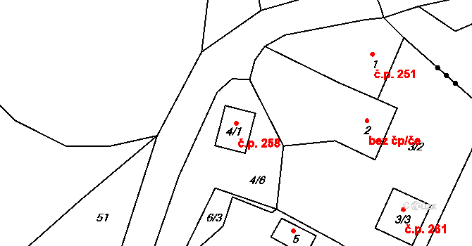 Střížovice 258, Chlumec na parcele st. 4/1 v KÚ Střížovice u Ústí nad Labem, Katastrální mapa