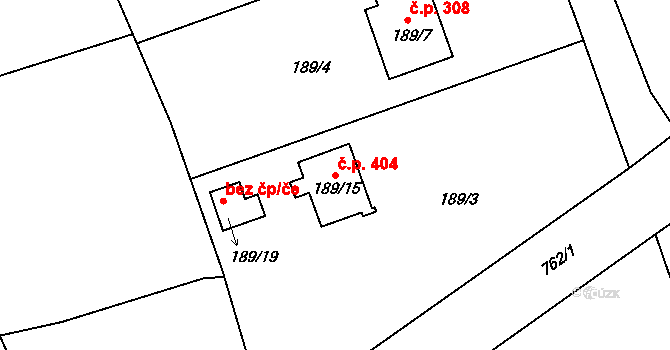 Liberec XIX-Horní Hanychov 404, Liberec na parcele st. 189/15 v KÚ Horní Hanychov, Katastrální mapa