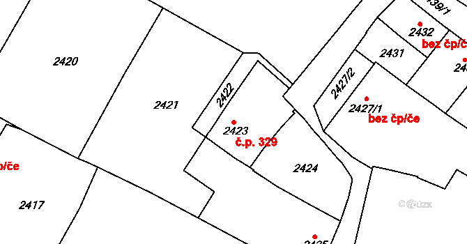 Jemnice 329 na parcele st. 2423 v KÚ Jemnice, Katastrální mapa