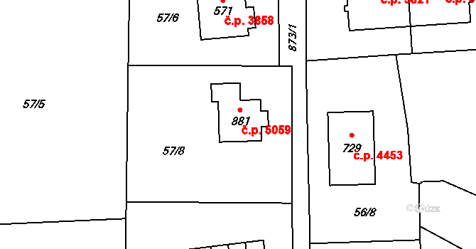 Kokonín 5059, Jablonec nad Nisou na parcele st. 881 v KÚ Kokonín, Katastrální mapa