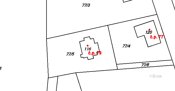 Zibohlavy 79, Kolín na parcele st. 116 v KÚ Zibohlavy, Katastrální mapa