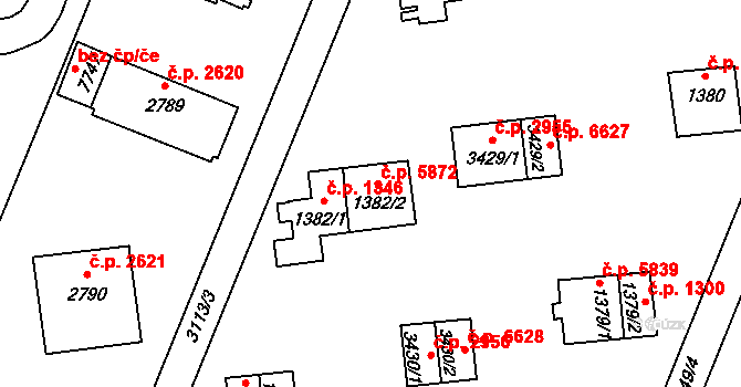 Zlín 5872 na parcele st. 1382/2 v KÚ Zlín, Katastrální mapa