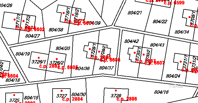 Zlín 6606 na parcele st. 3728/2 v KÚ Zlín, Katastrální mapa
