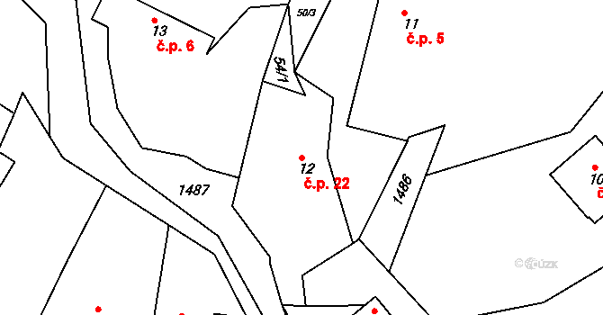 Zderadice 22, Maršovice na parcele st. 12 v KÚ Zderadice, Katastrální mapa
