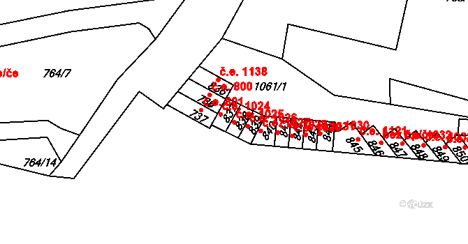Děčín IX-Bynov 1025, Děčín na parcele st. 838 v KÚ Bynov, Katastrální mapa