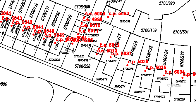 Jihlava 5012 na parcele st. 5706/353 v KÚ Jihlava, Katastrální mapa
