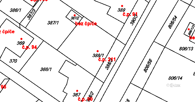 Výškovice 211, Ostrava na parcele st. 388/1 v KÚ Výškovice u Ostravy, Katastrální mapa