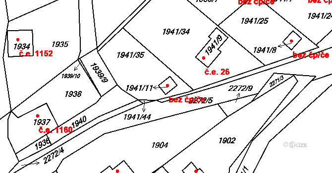 Krásné Pole 24, Ostrava na parcele st. 1941/11 v KÚ Krásné Pole, Katastrální mapa