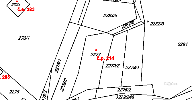 Bystřice nad Pernštejnem 214 na parcele st. 2277 v KÚ Bystřice nad Pernštejnem, Katastrální mapa