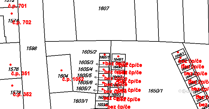 Třešť 38692881 na parcele st. 1605/1 v KÚ Třešť, Katastrální mapa