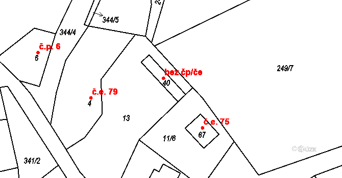 Kolinec 39172881 na parcele st. 40 v KÚ Boříkovy, Katastrální mapa
