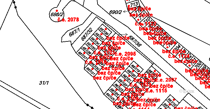 Brno 39470881 na parcele st. 687/28 v KÚ Lesná, Katastrální mapa