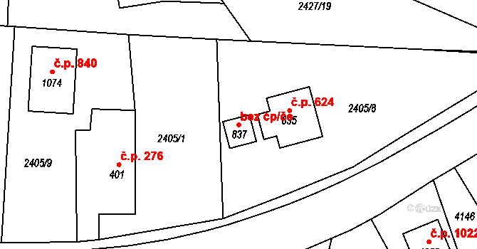 Kozlovice 40331881 na parcele st. 837 v KÚ Kozlovice, Katastrální mapa